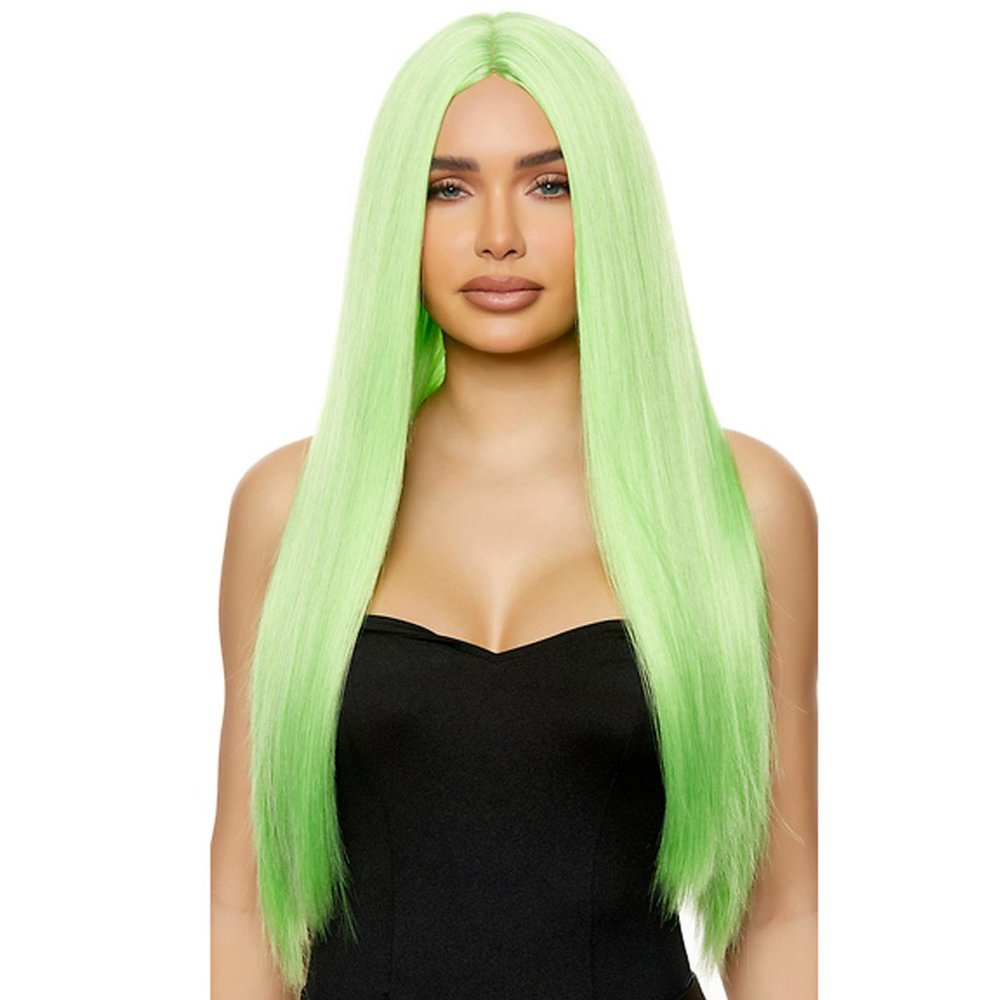Long Light Green Wig Straight Center Part Unisex